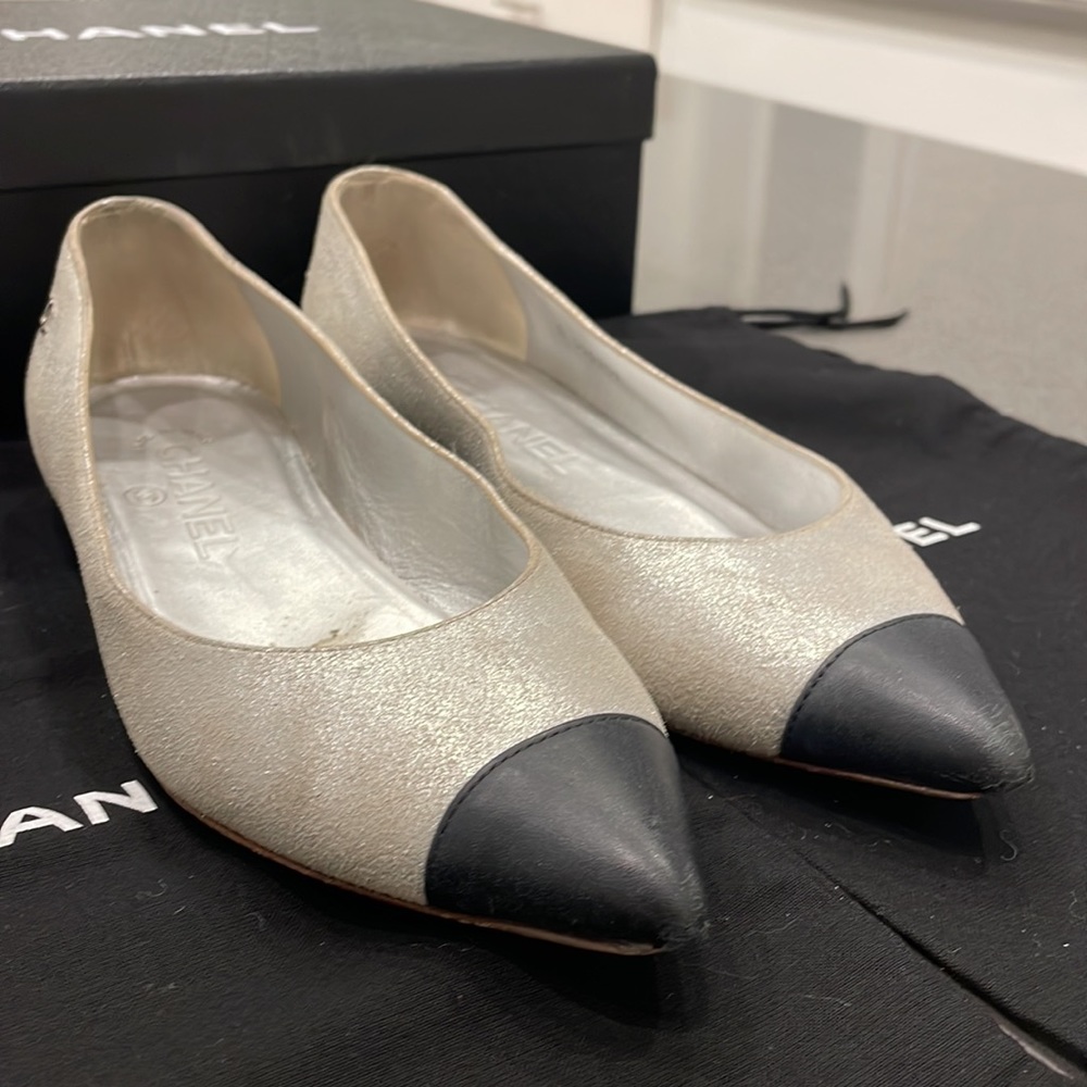 Channel Silver Flats Size 36